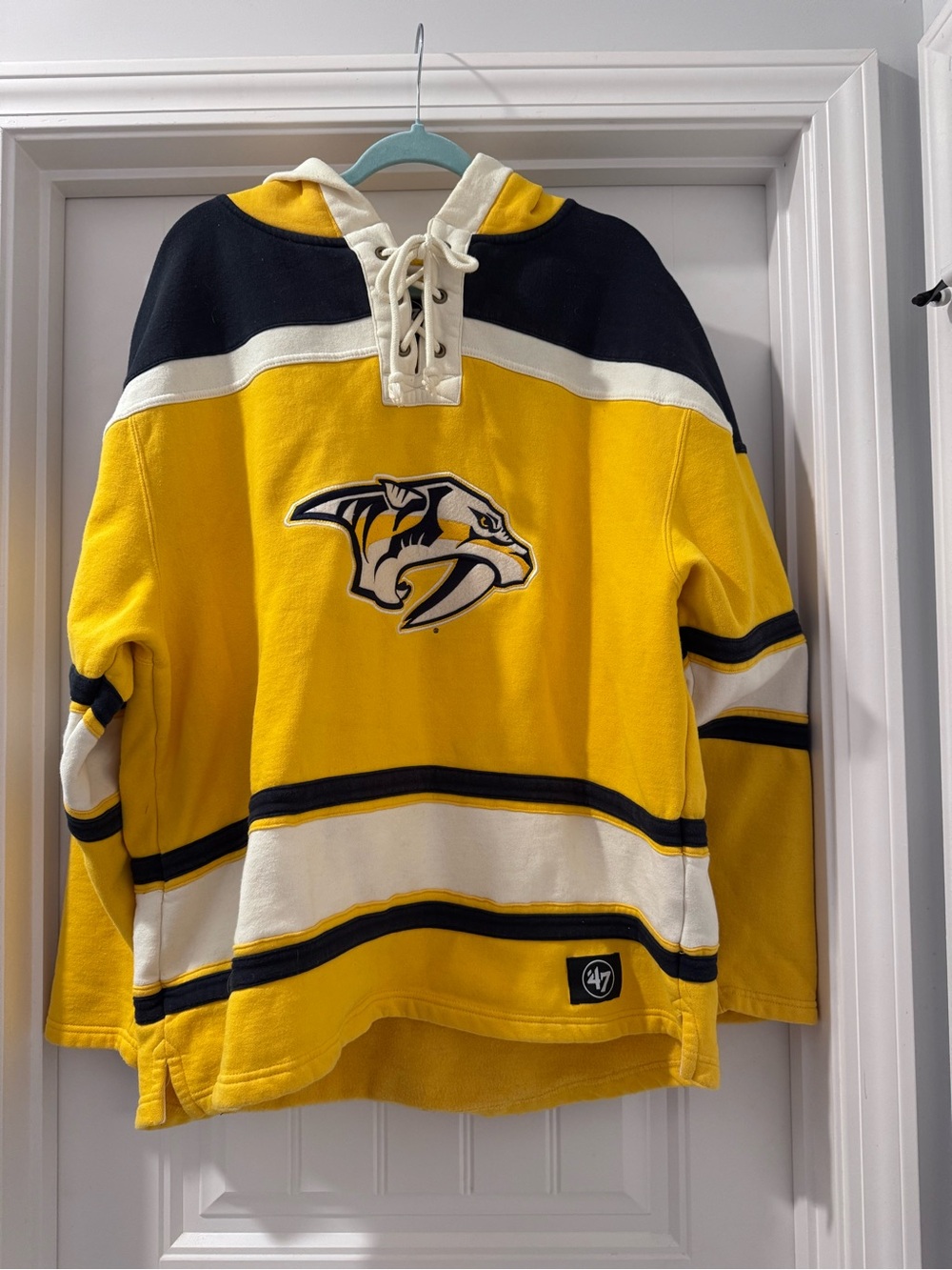 Nashville Predators Brand 47 Yellow & Navy Hockey Hoodie.